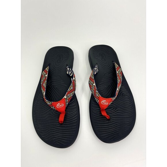 Chacos Womens Tribal Woven Knit Flip Flop Thong Sandal Black Red 12 - Picture 1 of 5